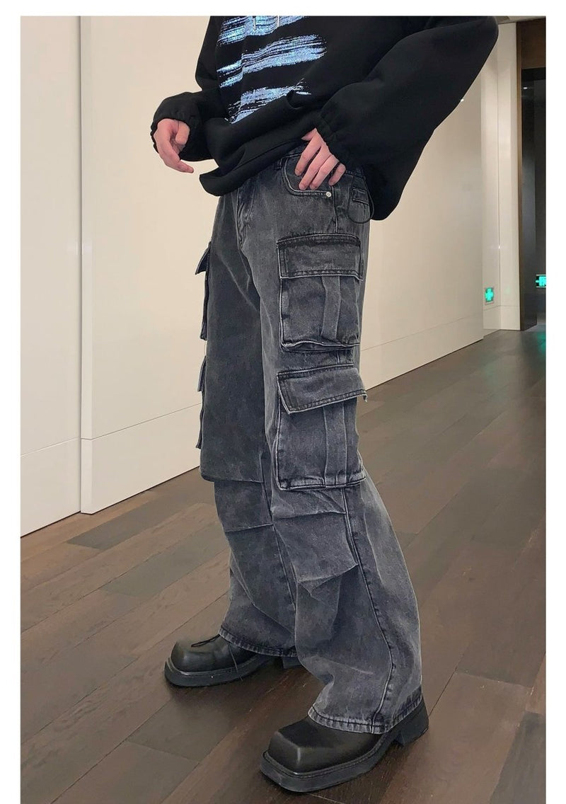 Wide pocket denim pants or797