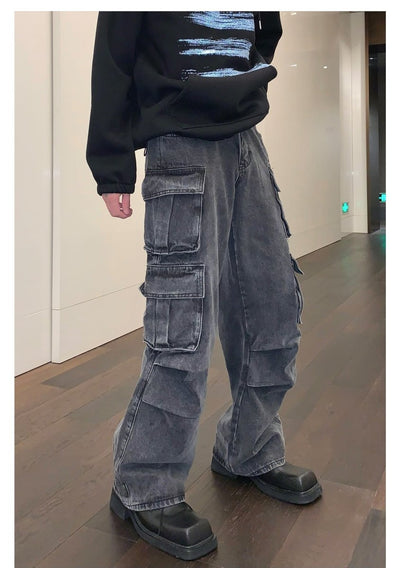 Wide pocket denim pants or797