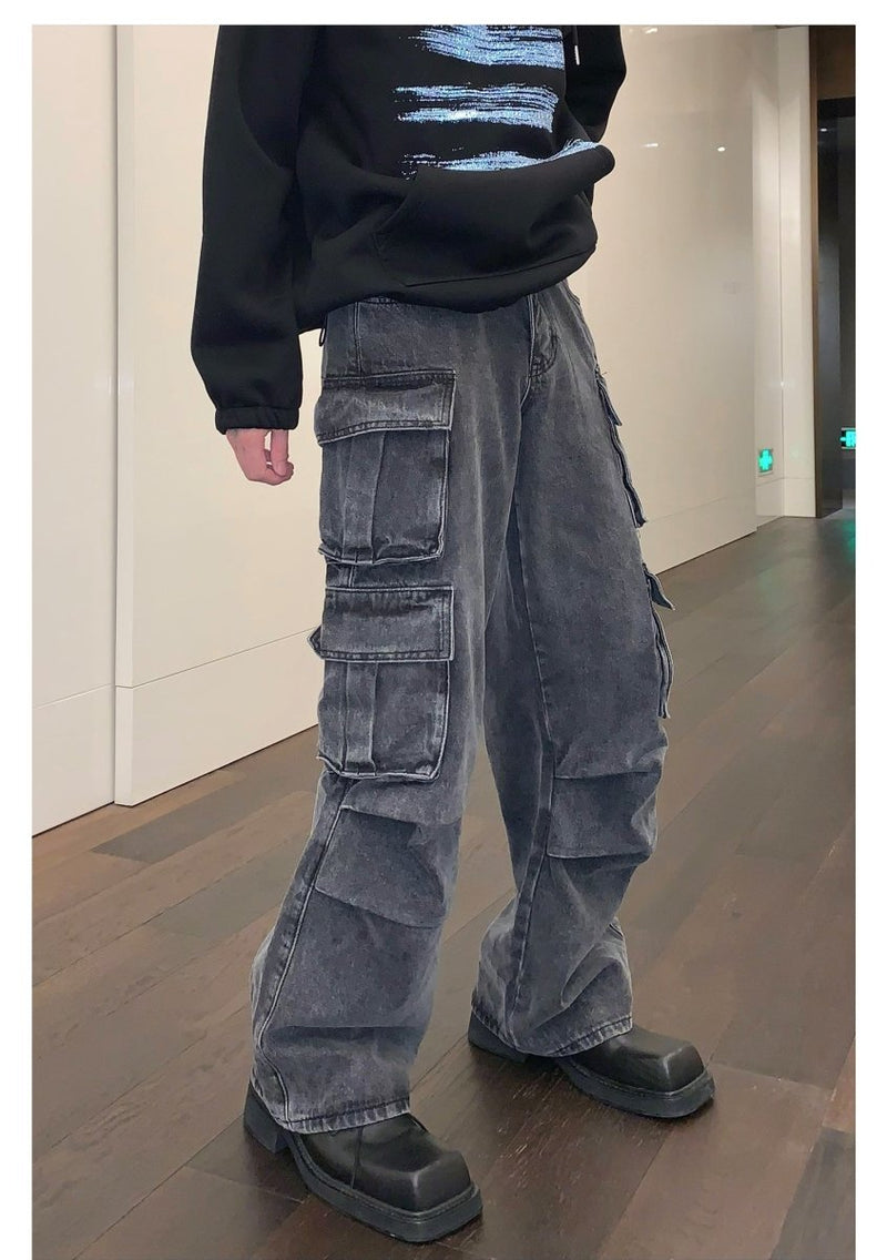 Wide pocket denim pants or797