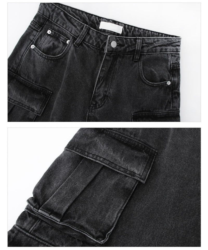 Wide pocket denim pants or797