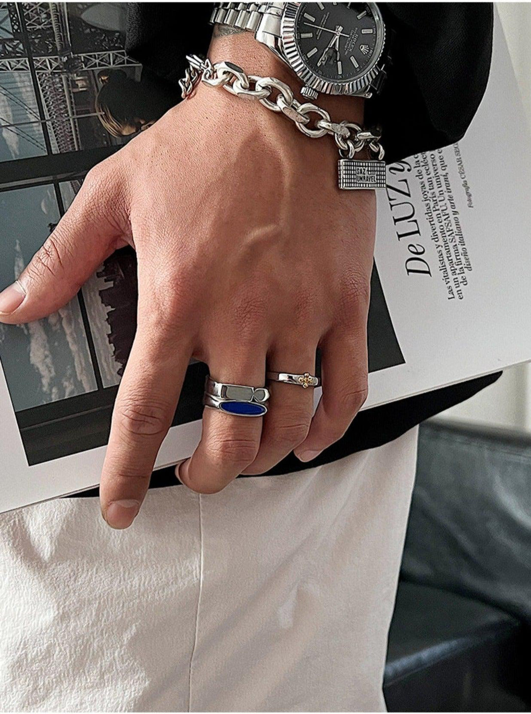 かおリンページ Blue Geometric Ring OR217 – 韓国メンズファッション通販 - ORUN -