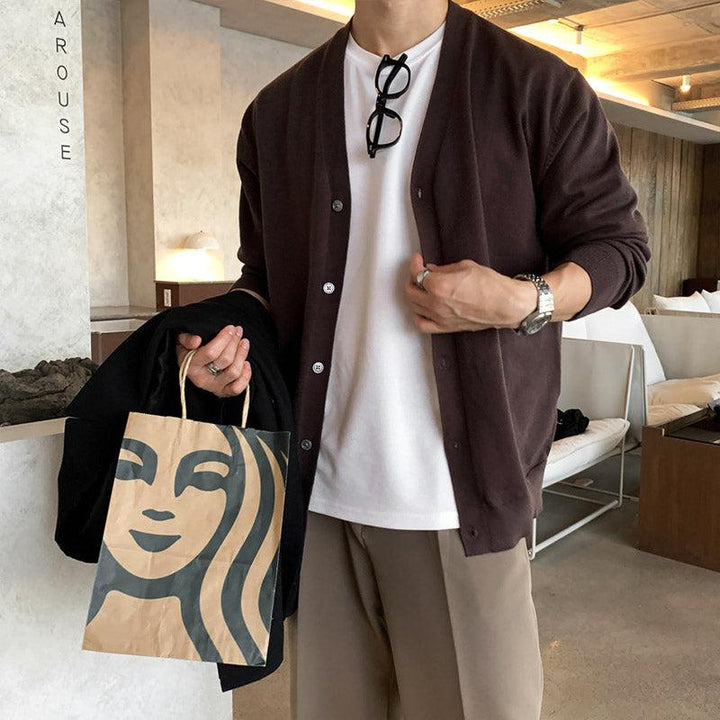 soduk lined knit cardigan カーディガン ブラウン Graphic Outline Brown and Black Cardigan – taarinianand