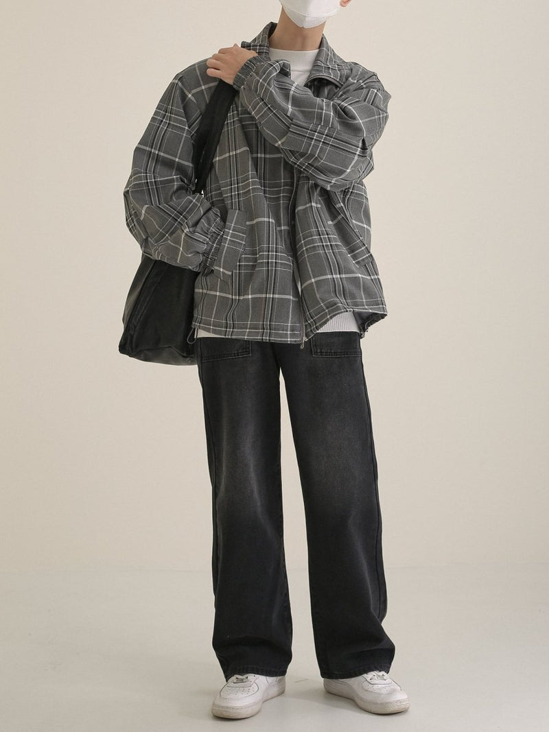 Check pattern zipper jacket or2720 - ORUN