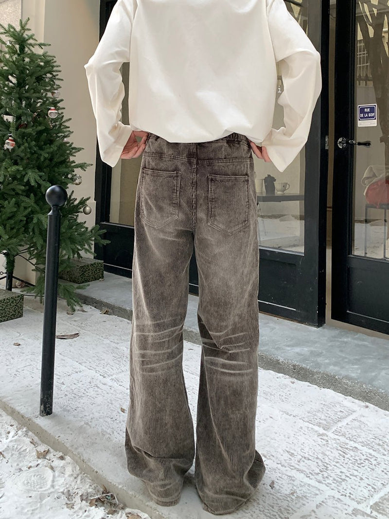 Corduroy waist rubber denim pants or2405 - ORUN