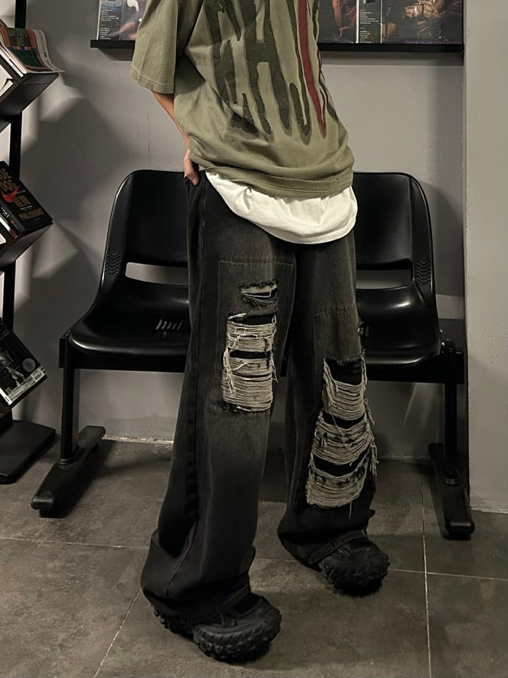 Damage wide denim pants or1754 – 韓国メンズファッション通販