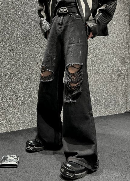 Damage wide denim pants or2698 - ORUN