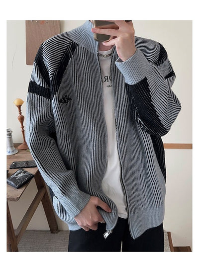 Design Striped Knit Blouson Jacket or2325 - ORUN