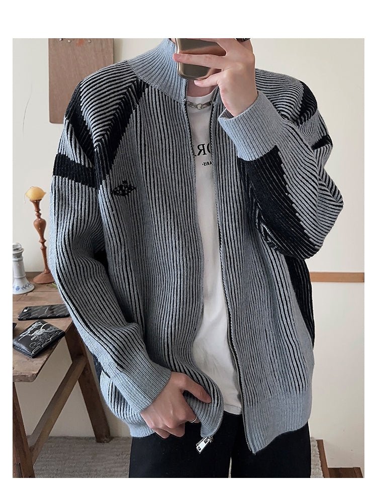 Design Striped Knit Blouson Jacket or2325 - ORUN