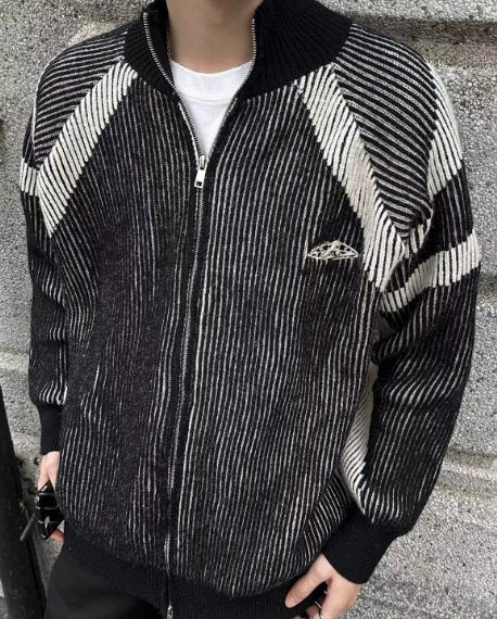 Design Striped Knit Blouson Jacket or2325 - ORUN