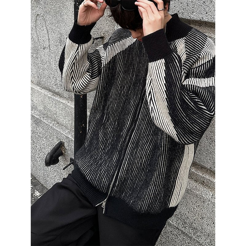 Design Striped Knit Blouson Jacket or2325 - ORUN