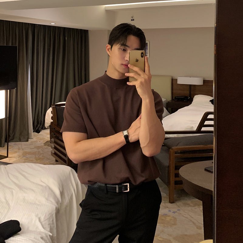 Knit High Neck Short Sleeve T-Shirt - ORUN