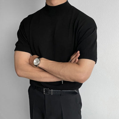 Knit High Neck Short Sleeve T-Shirt - ORUN