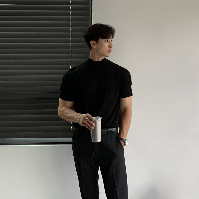 Knit High Neck Short Sleeve T-Shirt - ORUN