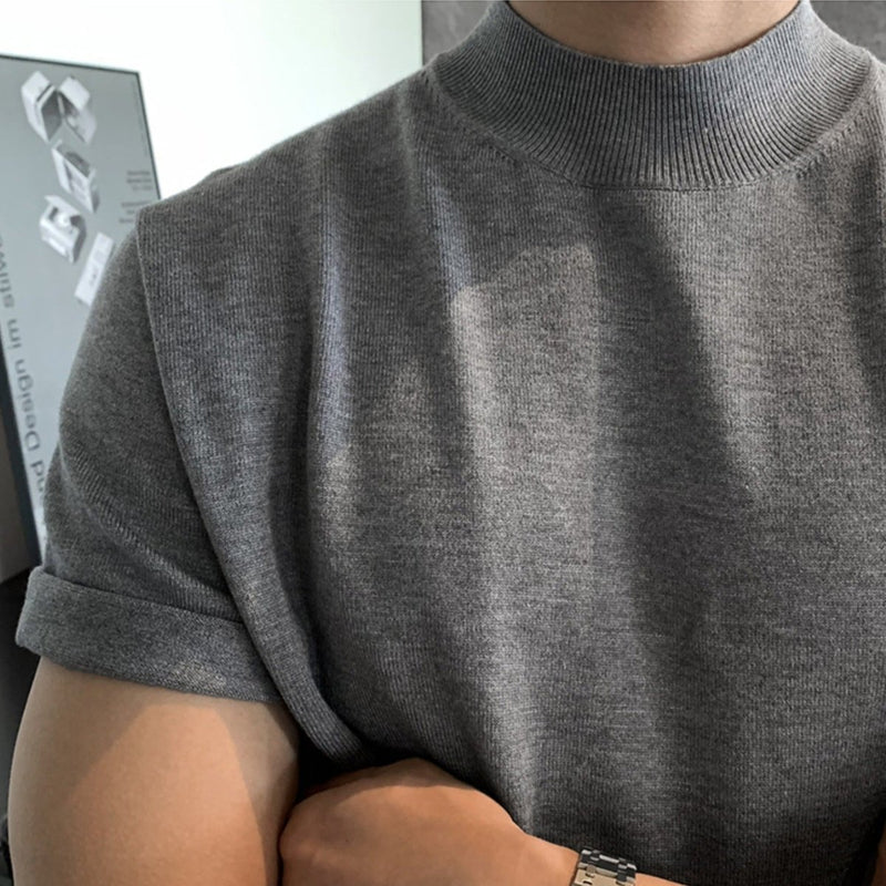 Knit High Neck Short Sleeve T-Shirt - ORUN