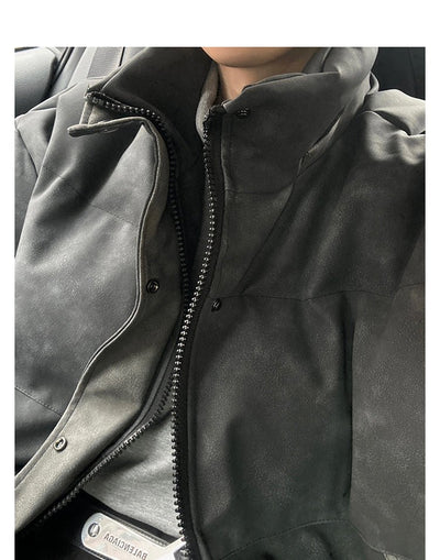 Leather zipper down jacket or2343 - ORUN