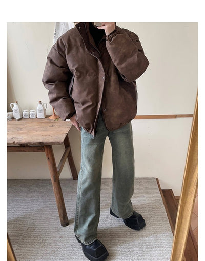 Leather zipper down jacket or2343 - ORUN