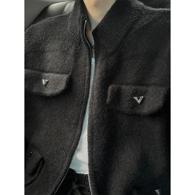 No collar zipper knit jacket or2045 - ORUN