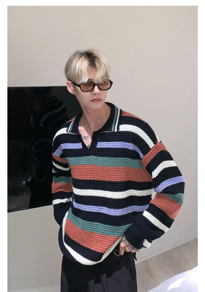 Over -size border knit polo shirt or2029 - ORUN