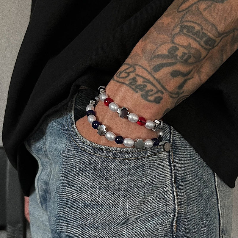 Red and Blue Color Beaded Bracelet　OR2900 - ORUN