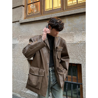 Retro casual leather jacket or2376 - ORUN