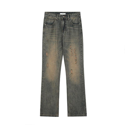 Retro Yellow Mud-colored Ripped Jeans - ORUN