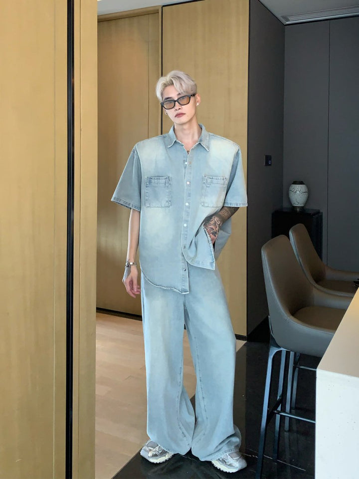 ウォッシュデニムシャツ/ パンツ セットアップ or1576 – 韓国メンズ