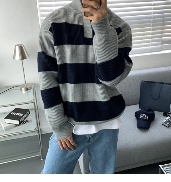 Stand collar border knit sweater or2071