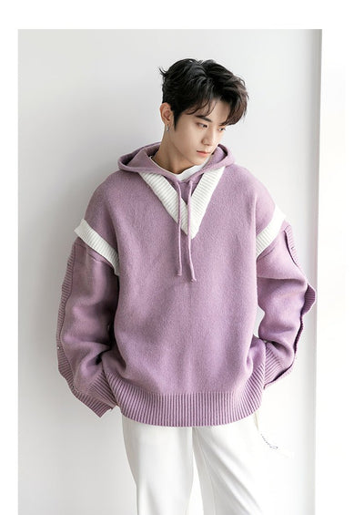 V neck knit hoodie or2234 - ORUN