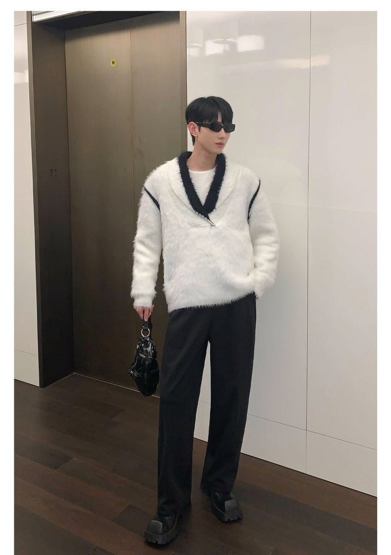 V neck thick knit sweater or2276 - ORUN