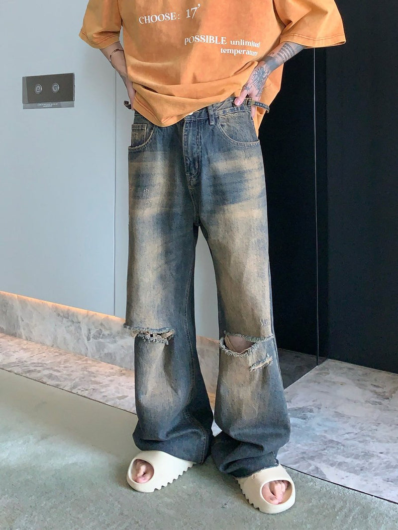 High Street Retro Damage Jeans For Men With Fringe Tassel And Zipper Holes  Hip Hop Loose Casual Pant With Washed Finish And Spliced Design From  Zhonshan, $33.61 | DHgate.Com